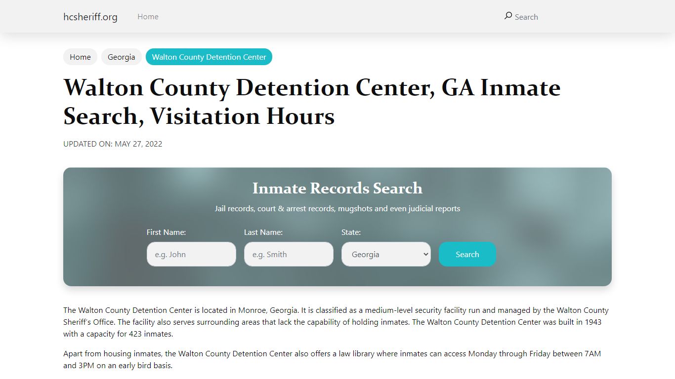 Walton County Detention Center, GA Inmate Search ...